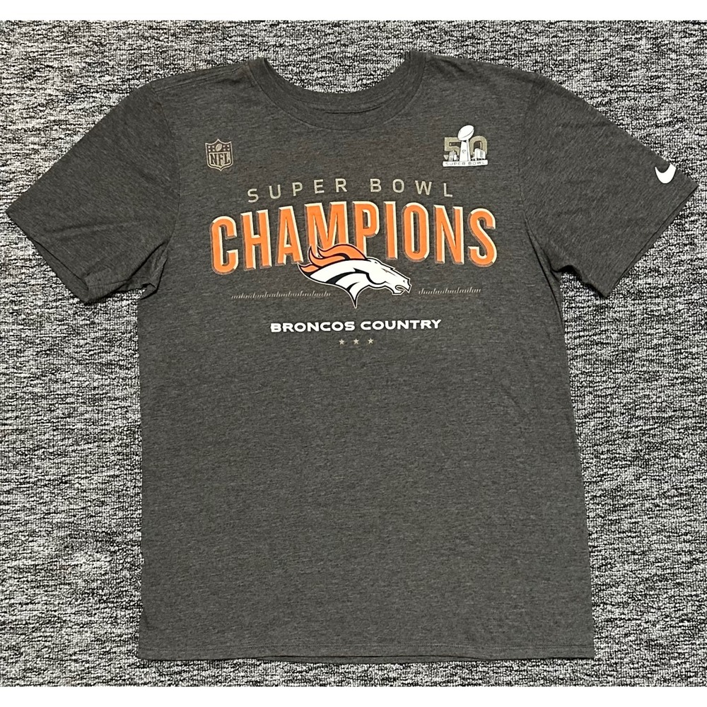 Nike Denver Broncos Super Bowl 50 Champions Shirt Mens Small Gray Athletic Cut
